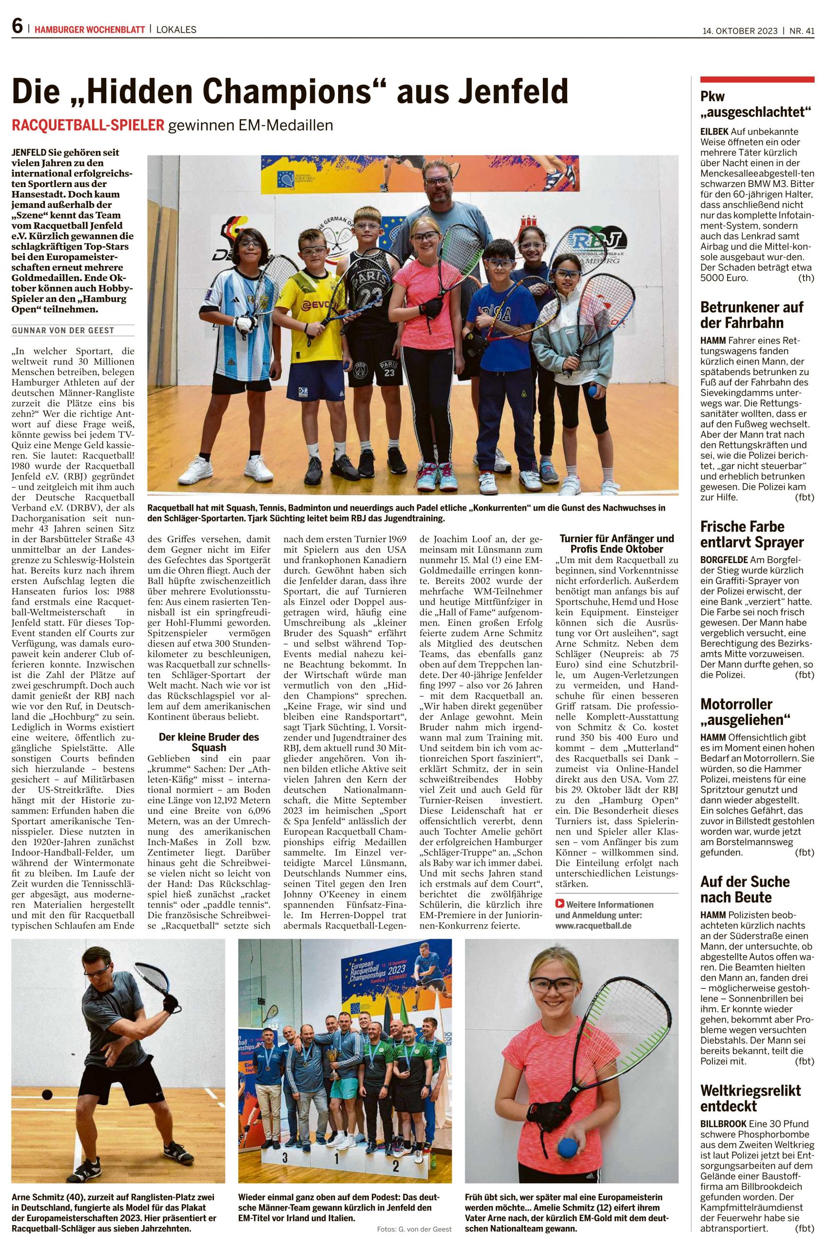 Read more about the article Racquetball im HH Wochenblatt